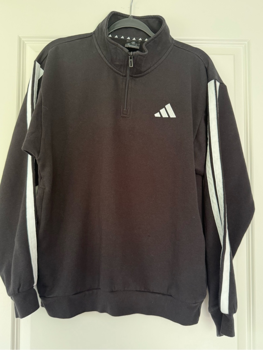 adidas Men’s Black Half-Zip Pullover with White Stripes